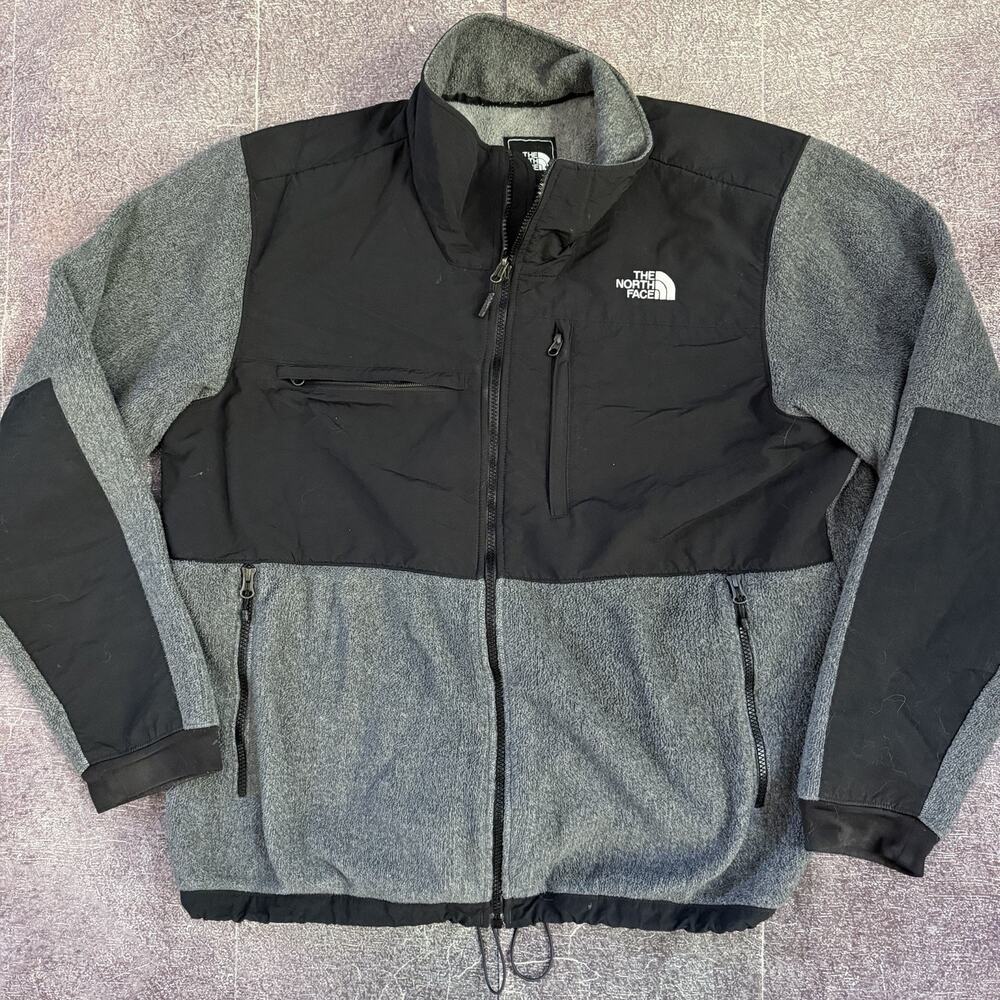 Men's Vintage Y2K The North Face Gray Black Denali Fleece Bomber Jacket Sz XL